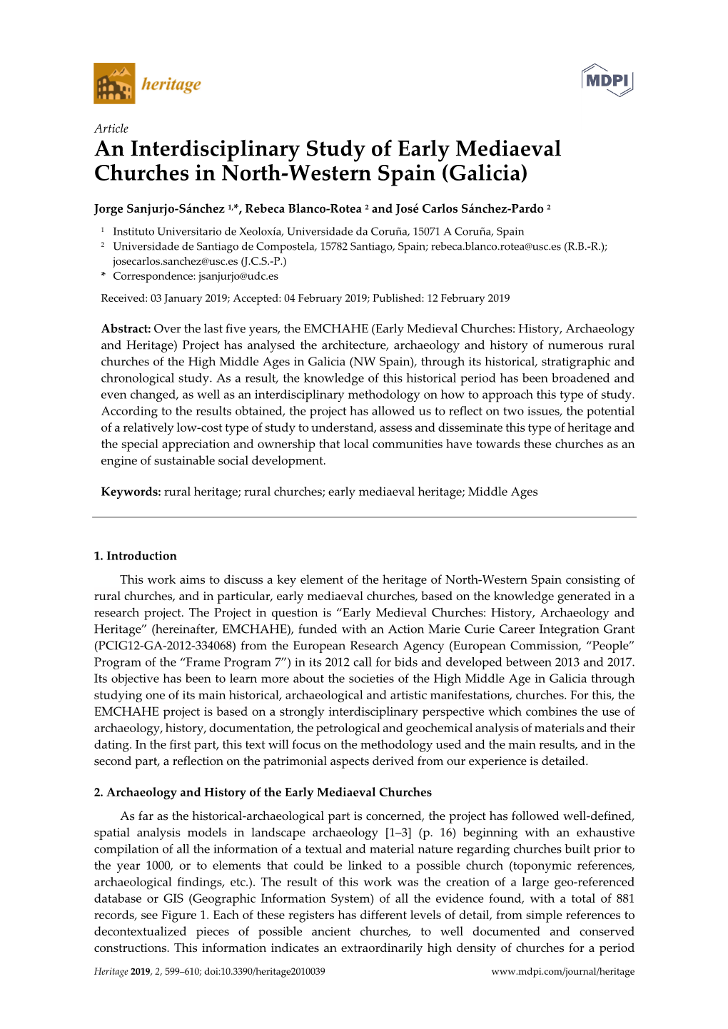 An Interdisciplinary Study of Early Mediaeval Churches in North-Western Spain (Galicia)