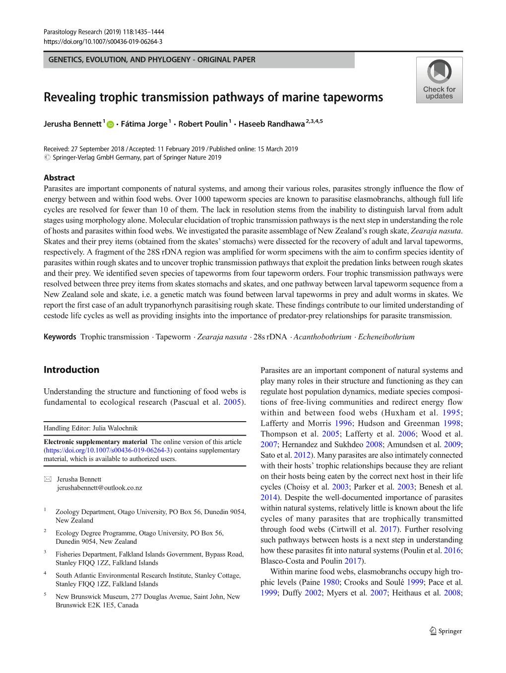 Revealing Trophic Transmission Pathways of Marine Tapeworms