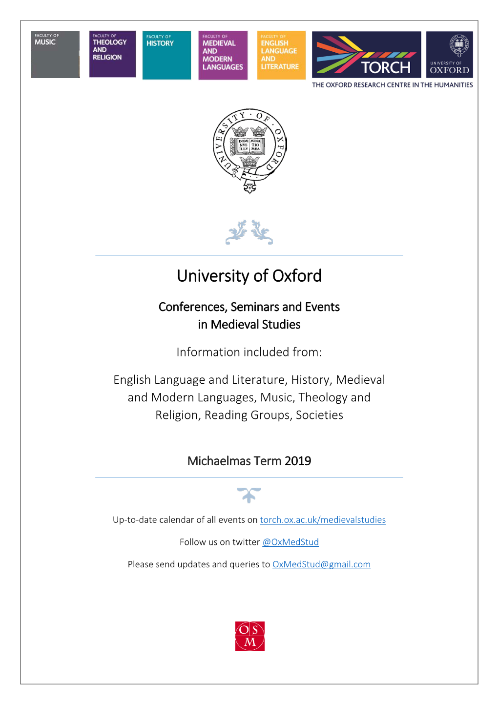 Michaelmas Term Card 2019 Email: Info@Oxconf.Co.Uk