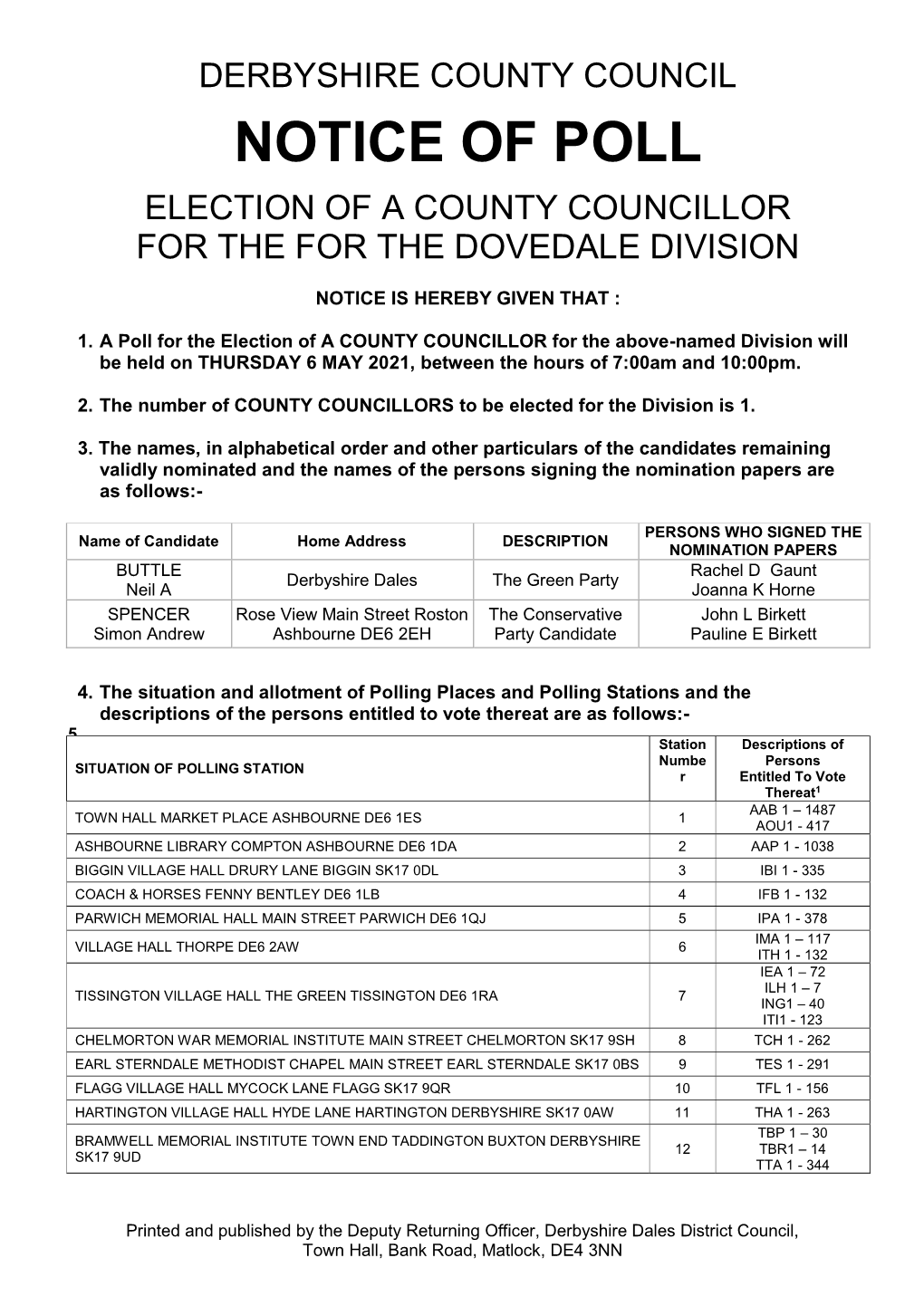 Notice of Poll