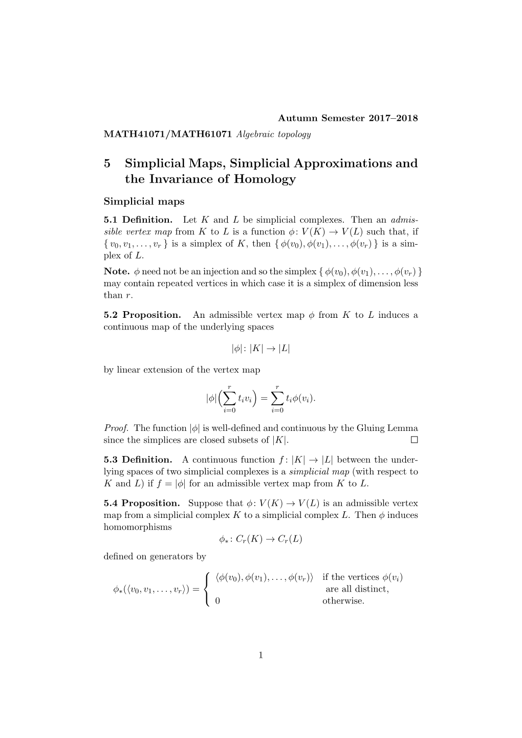 5 Simplicial Maps, Simplicial Approximations and the Invariance of Homology