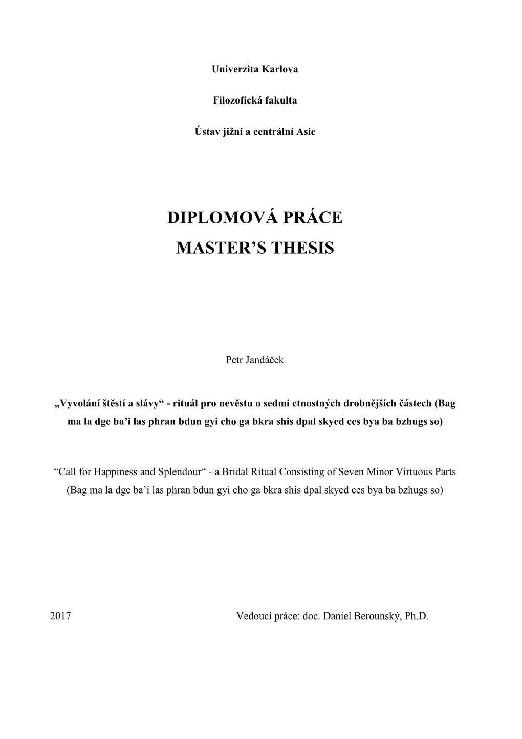 Diplomová Práce Master's Thesis