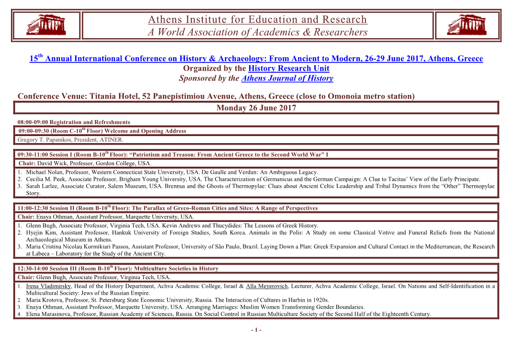 Athens Institute for Education and Research a World Association of Academics & Researchers