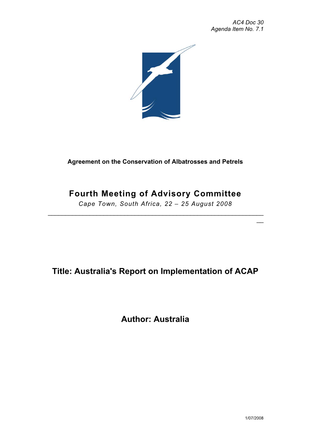 Fourth Meeting of Advisory Committee Title: Australia's Report On