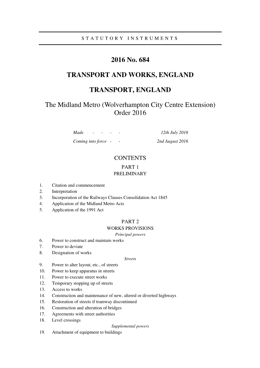 The Midland Metro (Wolverhampton City Centre Extension) Order 2016