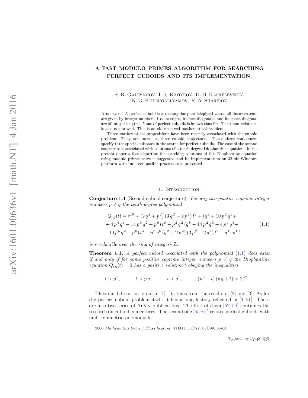 A Fast Modulo Primes Algorithm for Searching Perfect Cuboids and Its