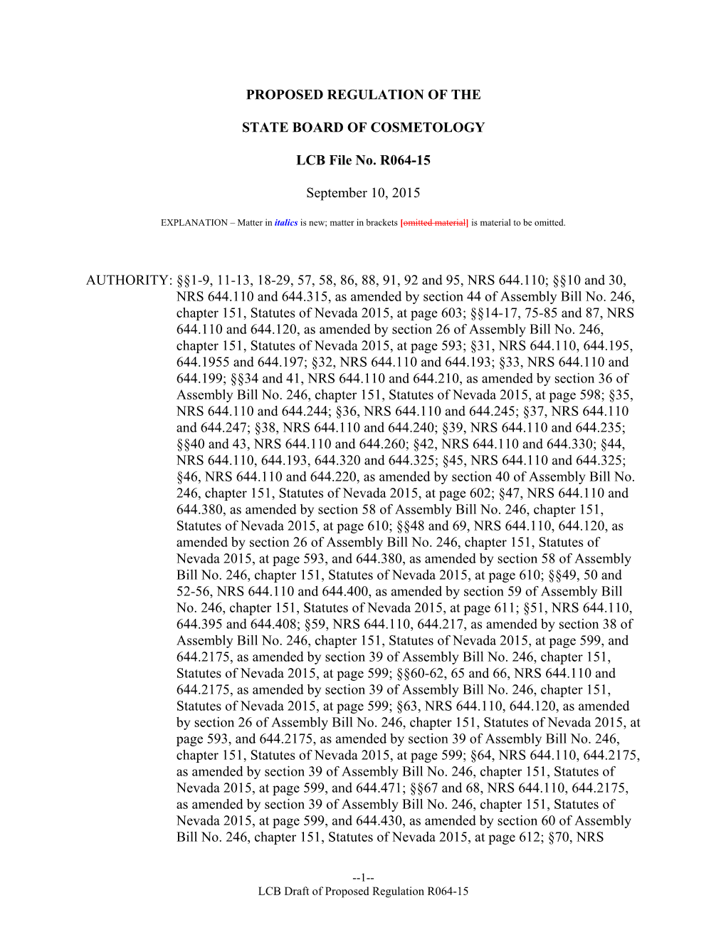 Proposed Regulation of the State Board Of