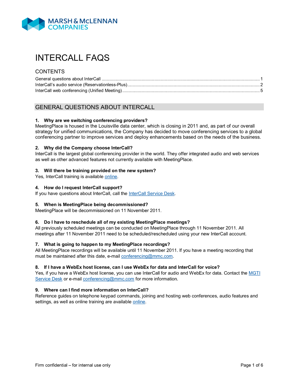 Intercall Faqs for All Colleagues