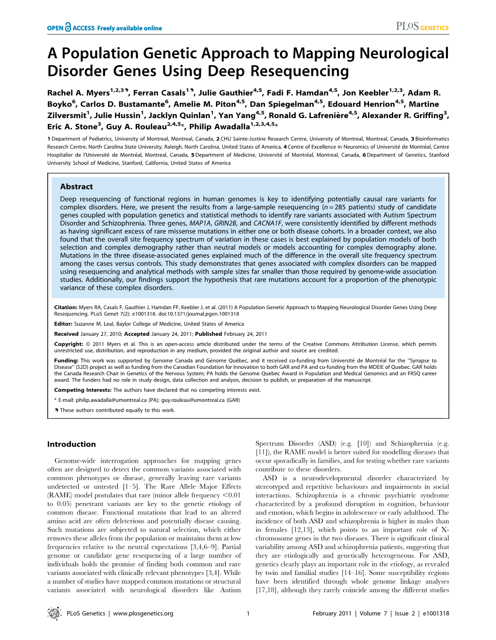 A Population Genetic Approach to Mapping Neurological Disorder Genes Using Deep Resequencing