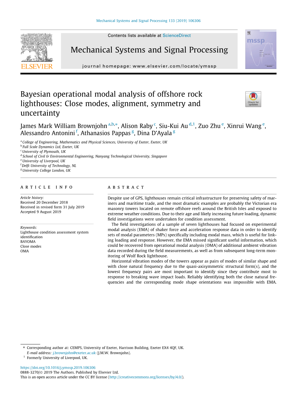 Bayesian Operational Modal Analysis of Offshore Rock Lighthouses