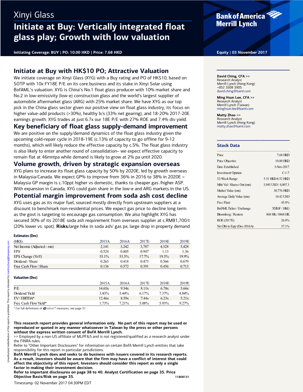 Xinyi Glass Initiate at Buy: Vertically Integrated Float Glass Play; Growth with Low Valuation