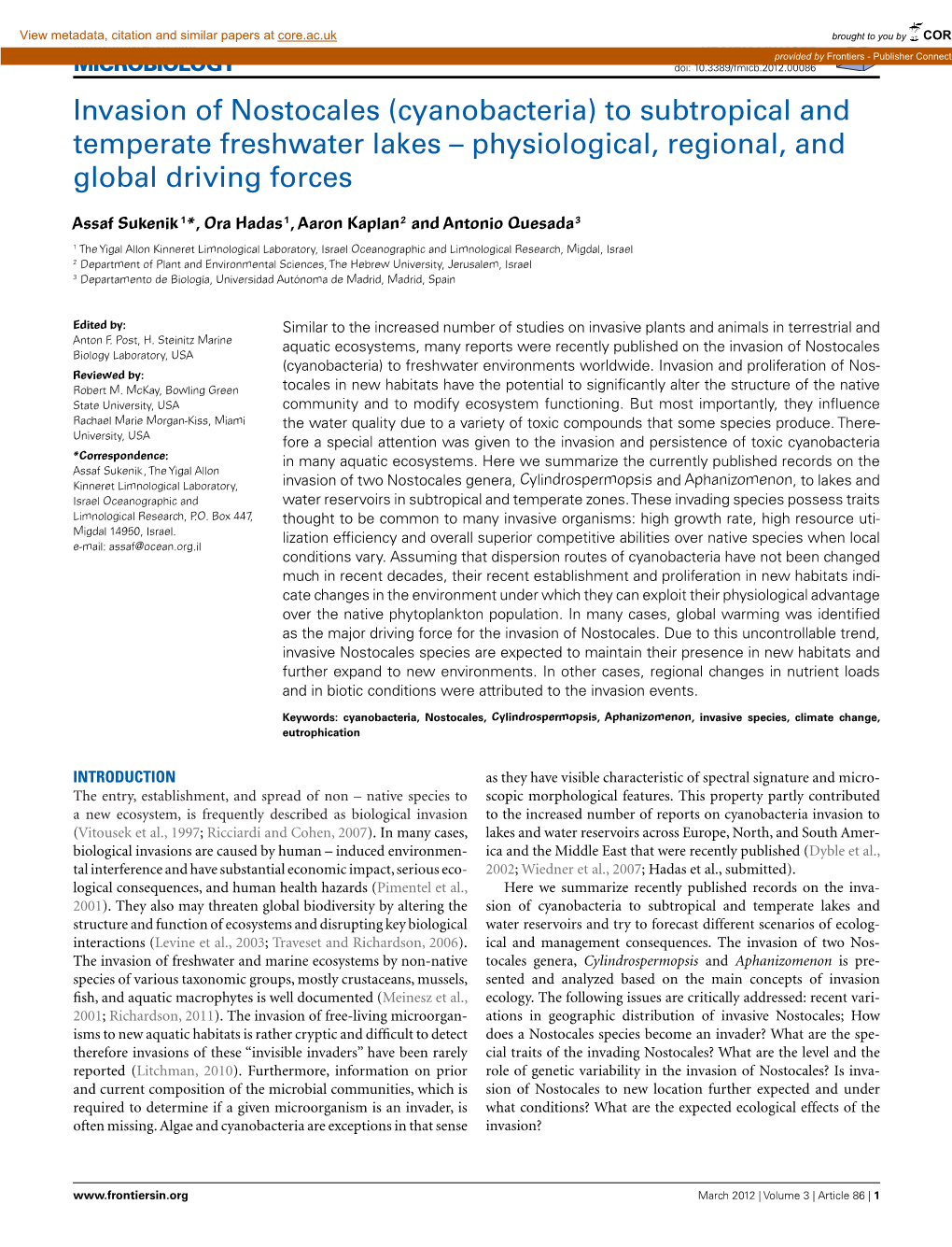 Cyanobacteria) to Subtropical and Temperate Freshwater Lakes – Physiological, Regional, and Global Driving Forces