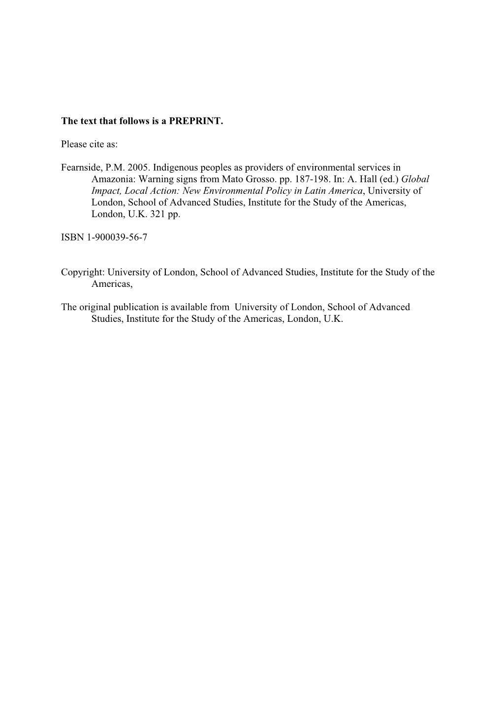 Fearnside, PM 2005. Indigenous Peoples As