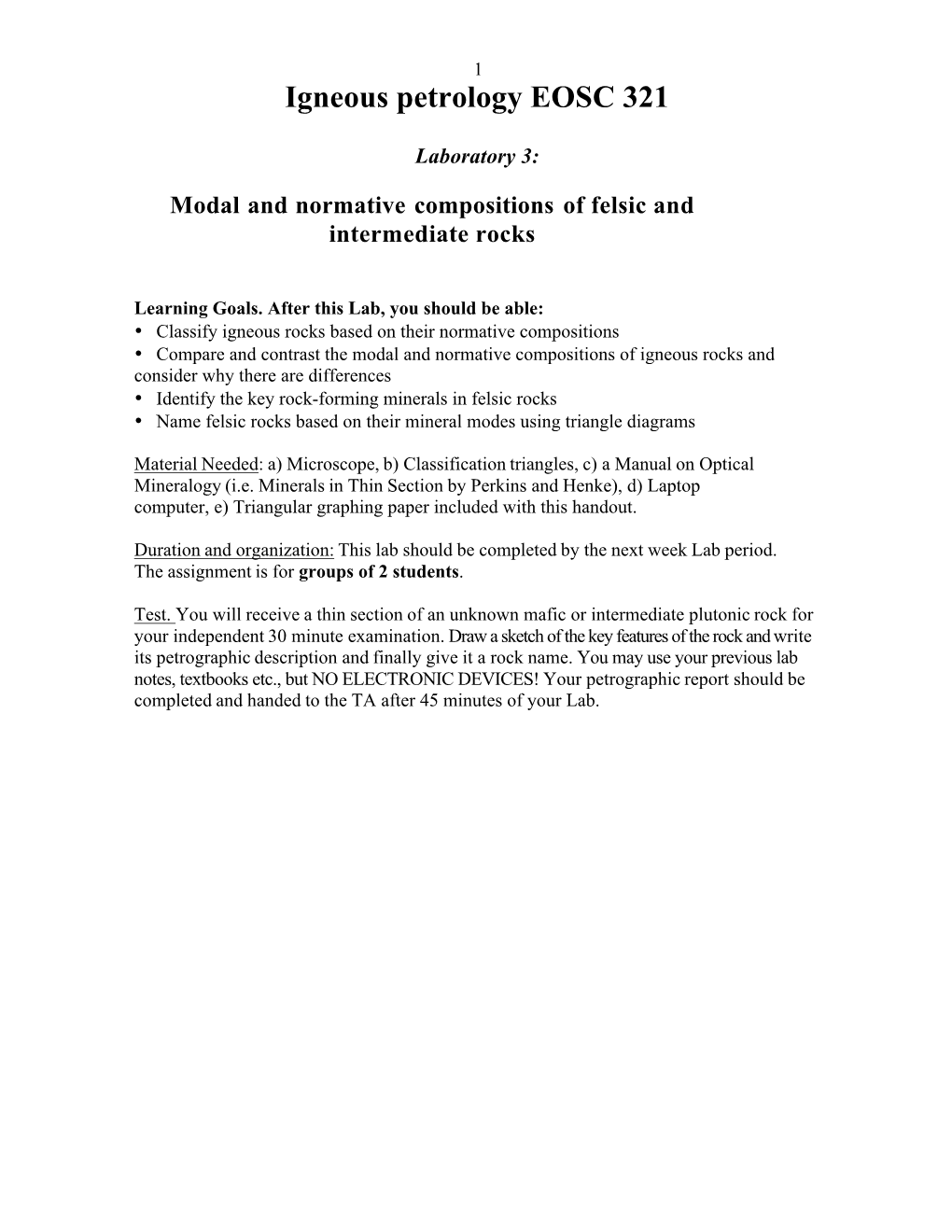 Igneous Petrology EOSC 321