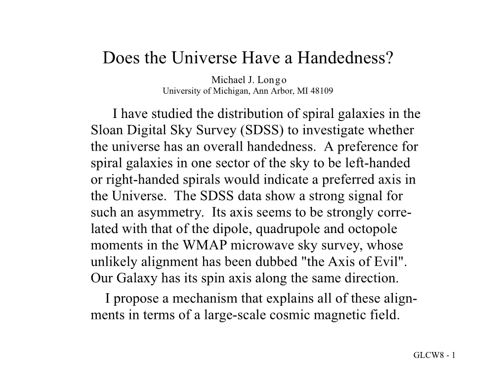 Does the Universe Have a Handedness?