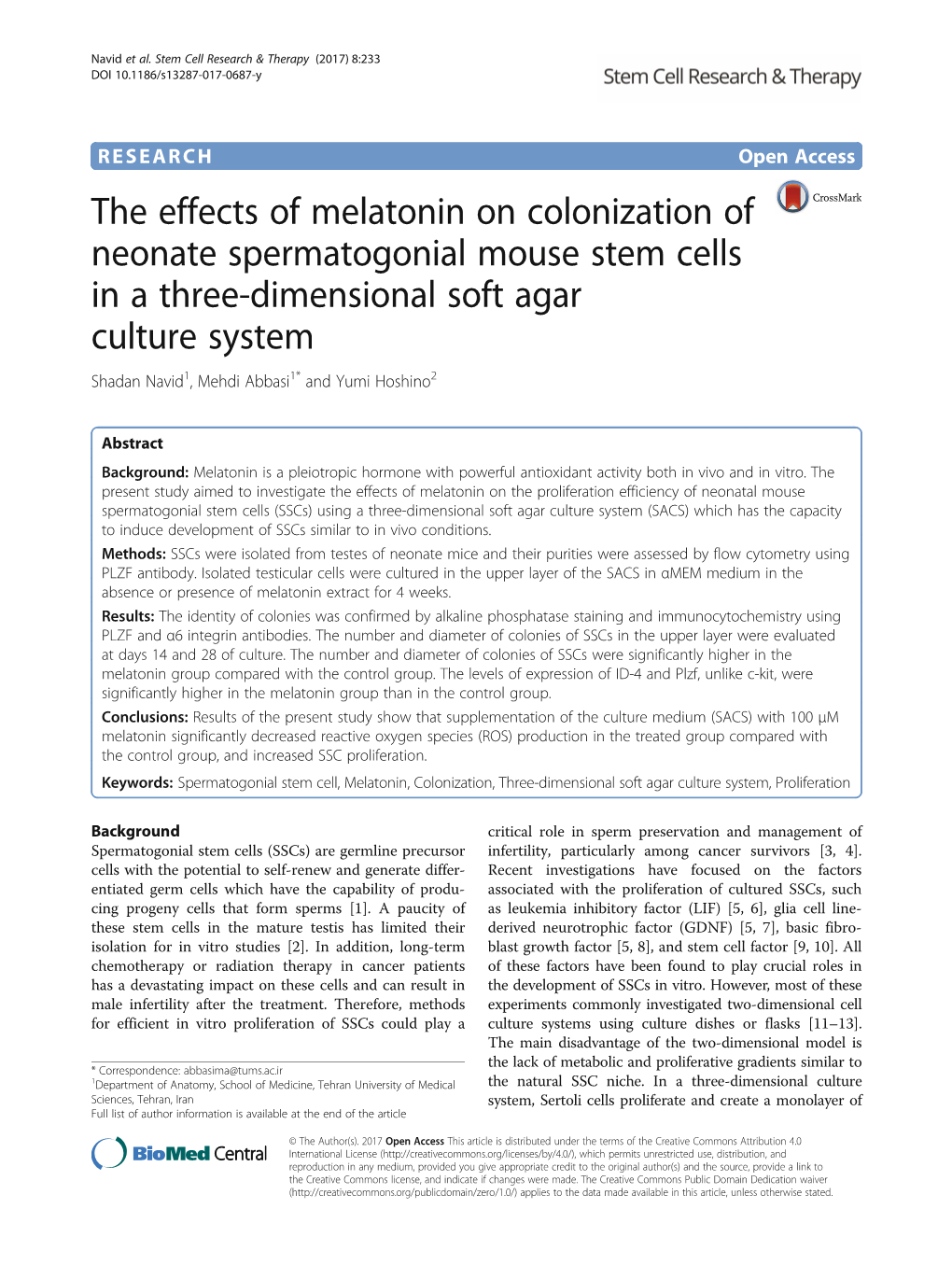 The Effects of Melatonin on Colonization of Neonate Spermatogonial Mouse Stem Cells in a Three-Dimensional Soft Agar Culture