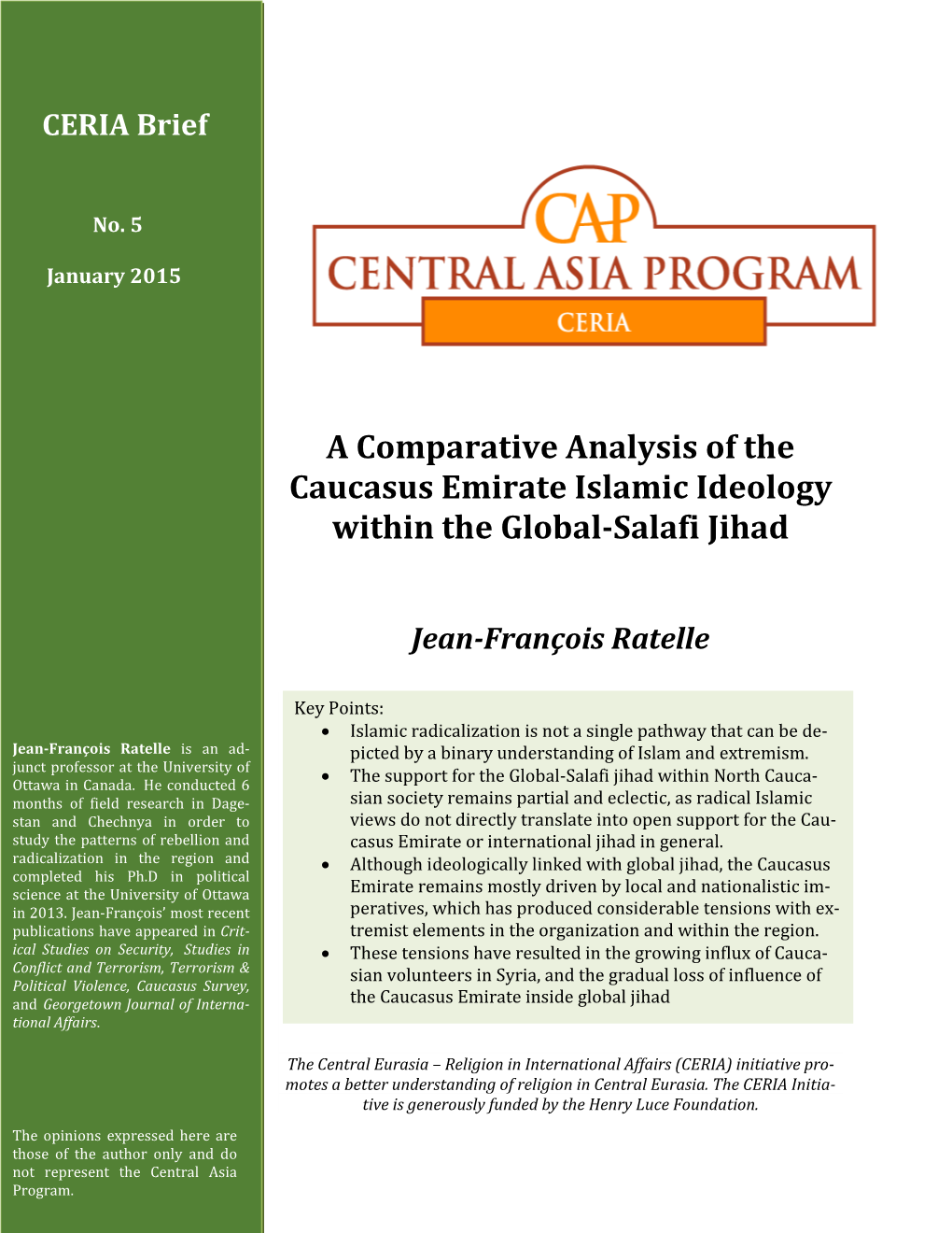 A Comparative Analysis of the Caucasus Emirate Islamic Ideology