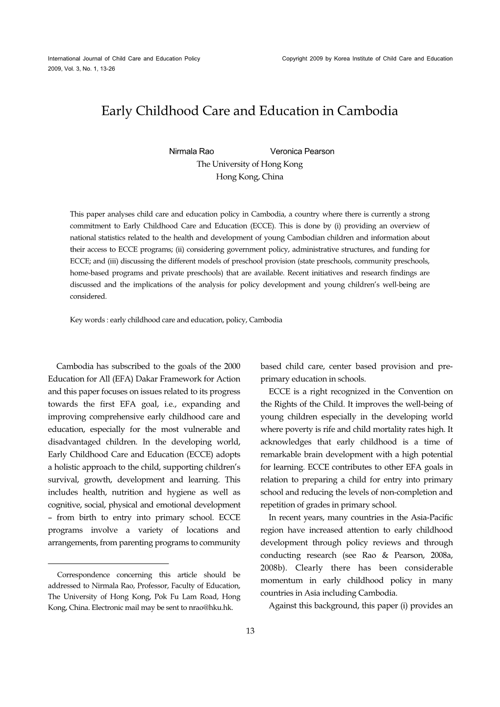 Early Childhood Care and Education in Cambodia