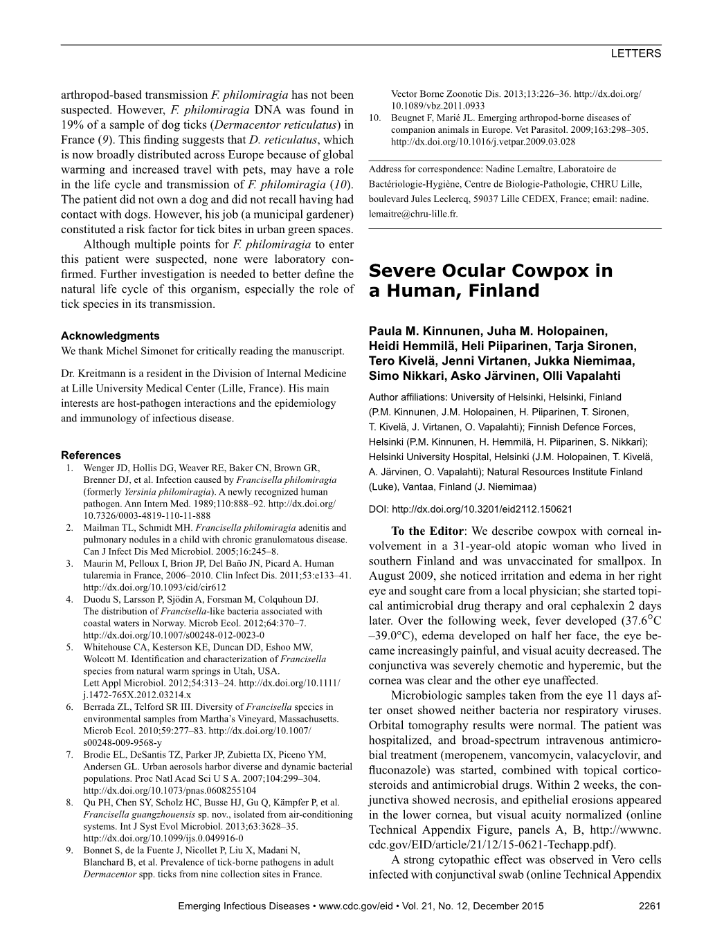 Severe Ocular Cowpox in a Human, Finland