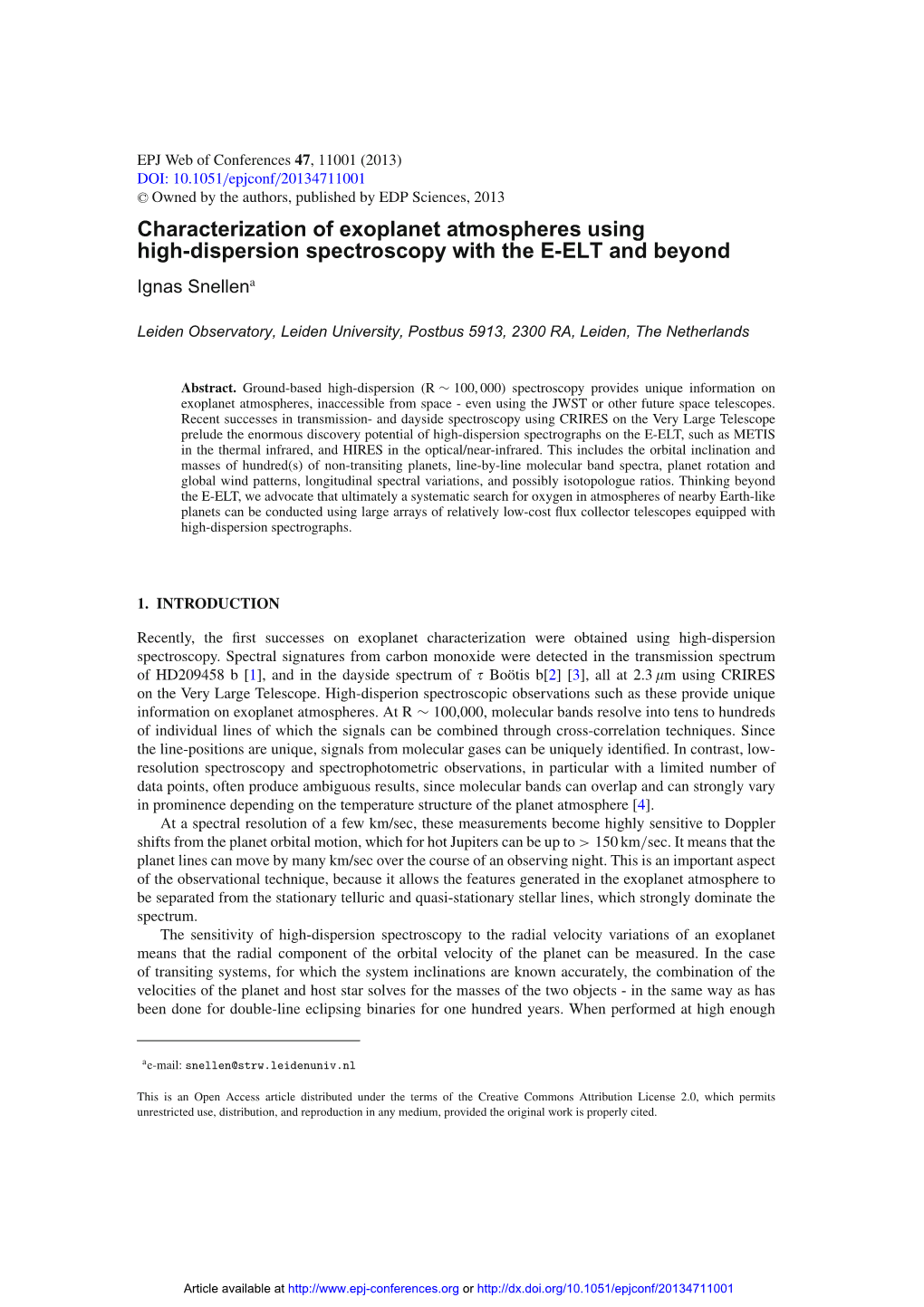 Characterization of Exoplanet Atmospheres Using High-Dispersion Spectroscopy with the E-ELT and Beyond Ignas Snellena