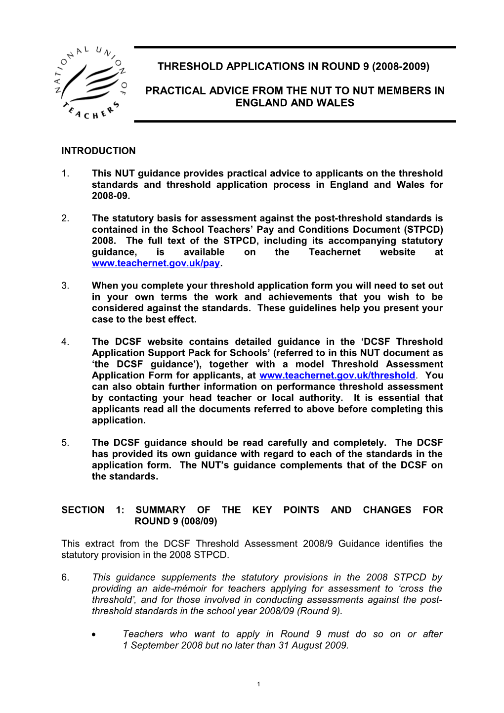 Section 1: Summary of the Key Points and Changes for Round9(008/09)