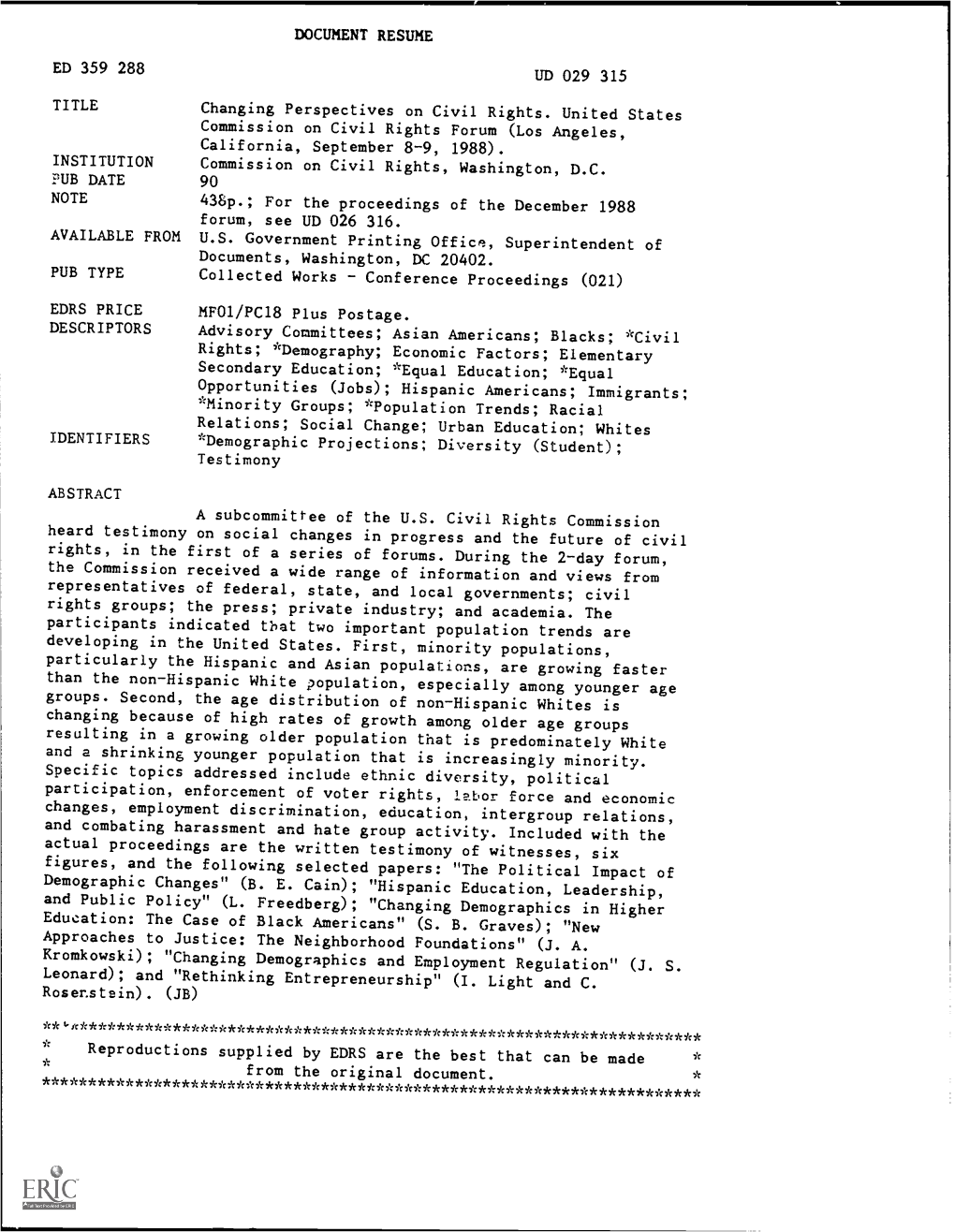 Ed 359 288 Title Institution Pub Date Note Available from Pub Type Edrs Price Descriptors Identifiers Abstract Document Resume U