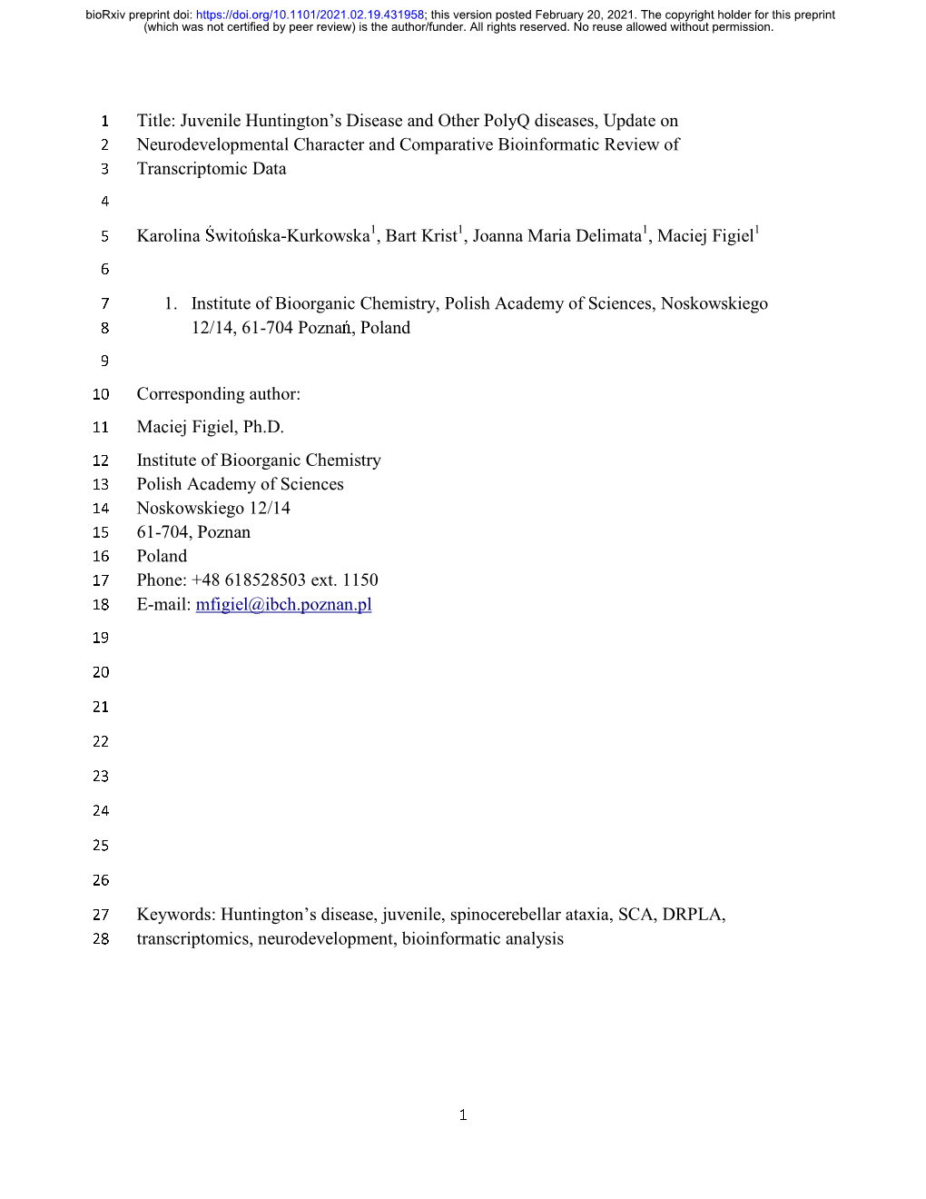 Title: Juvenile Huntington's Disease and Other Polyq Diseases