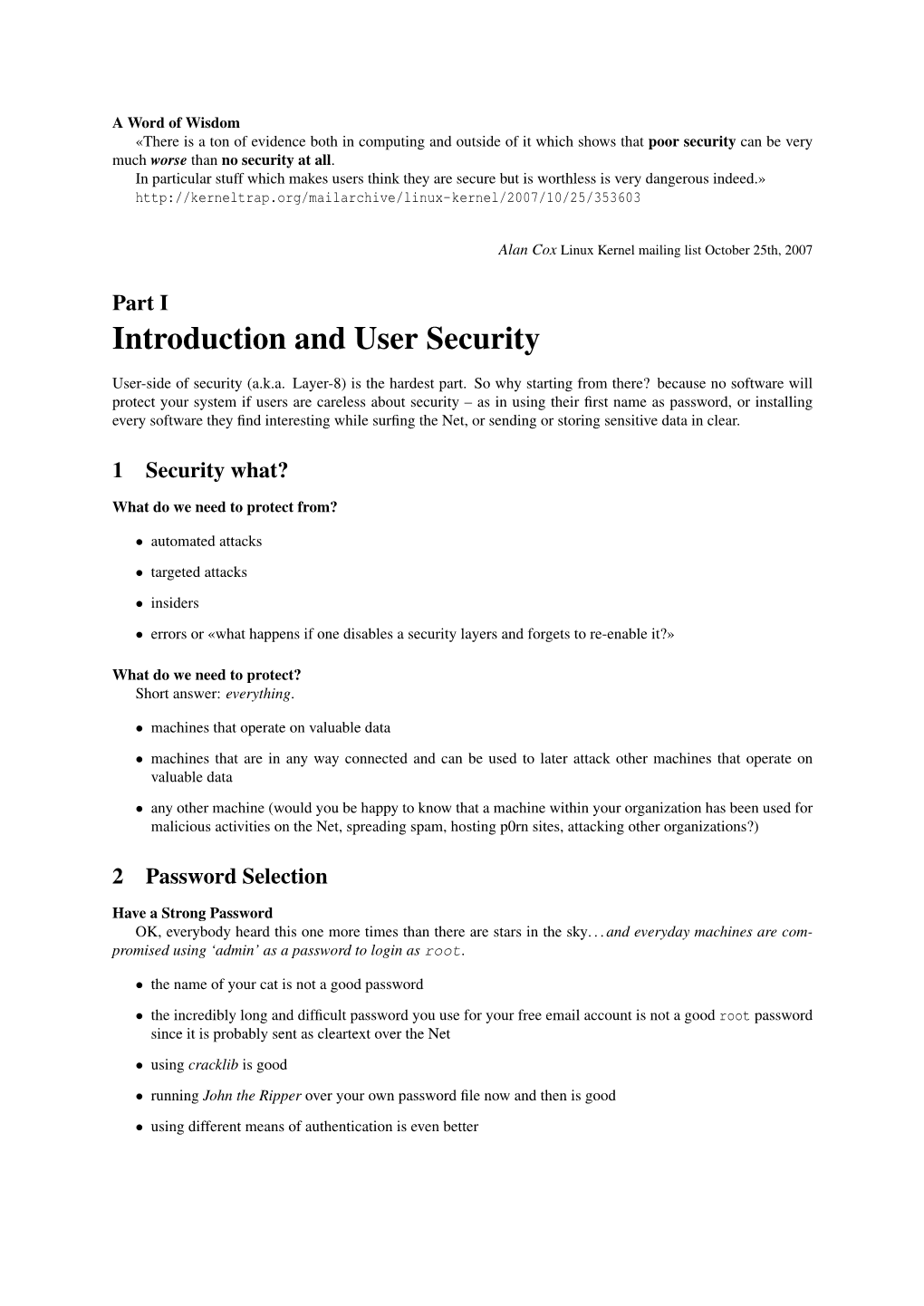 Introduction and User Security