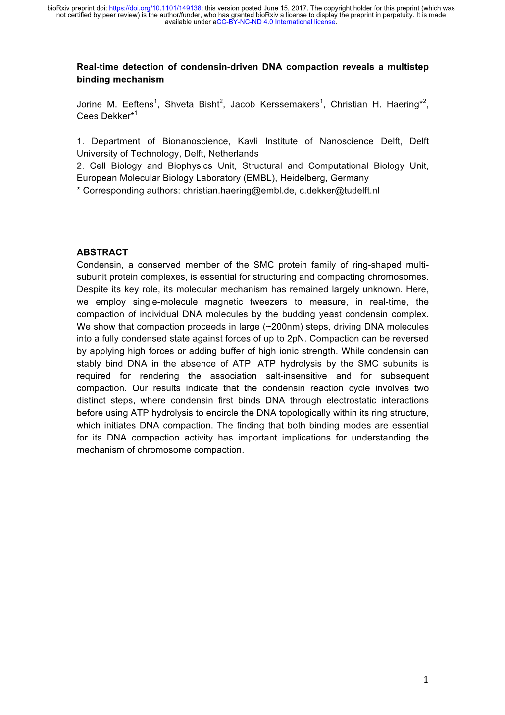 Real-Time Detection of Condensin-Driven DNA Compaction Reveals a Multistep Binding Mechanism