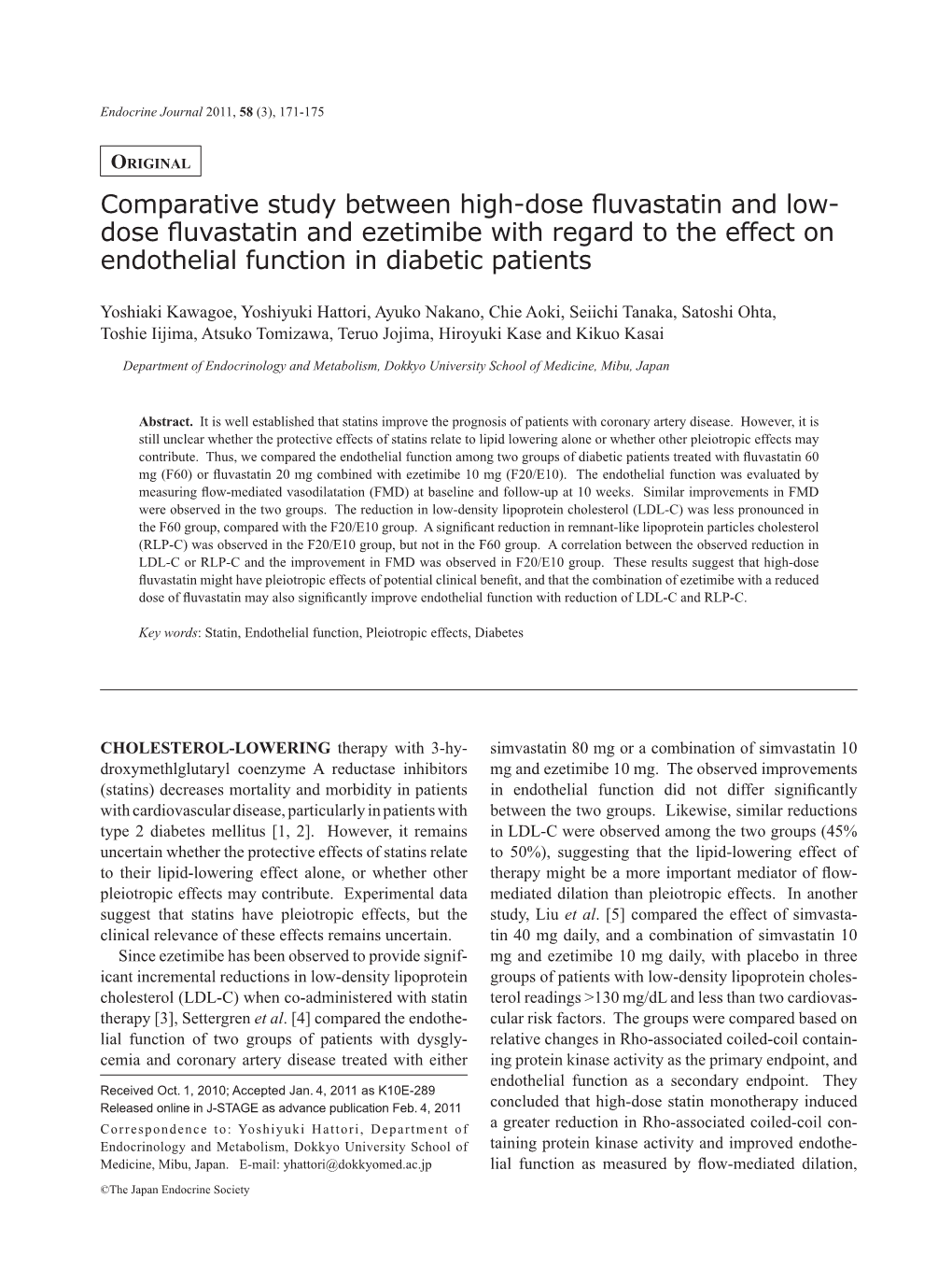 Comparative Study Between High-Dose Fluvastatin and Low-Dose