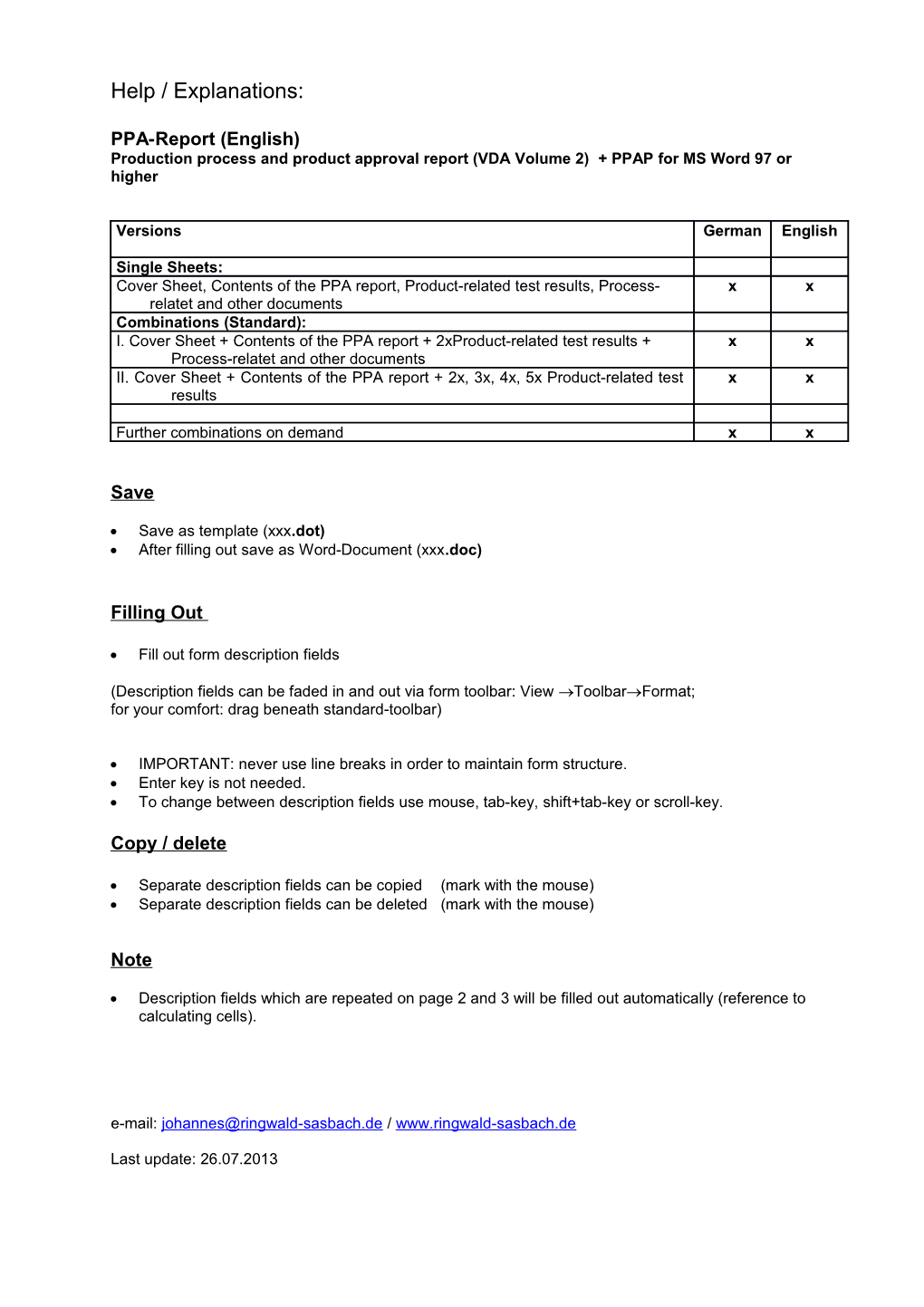 Hilfe Für PPF-Bericht / PPA Report