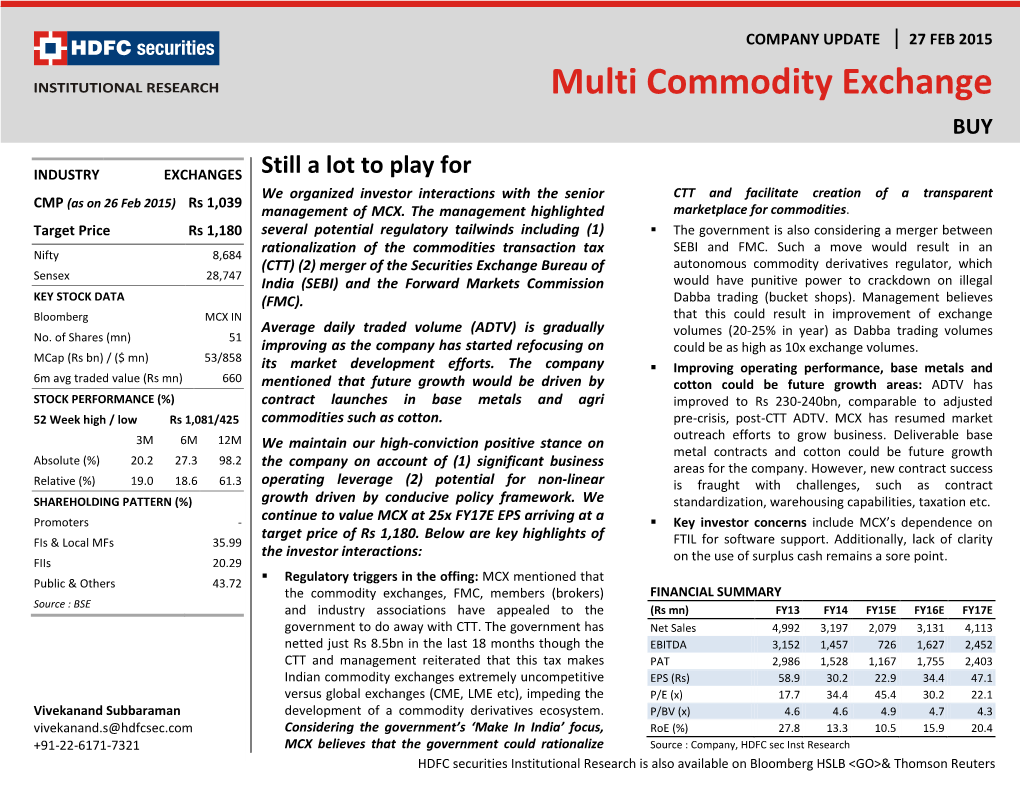 Multi Commodity Exchange BUY