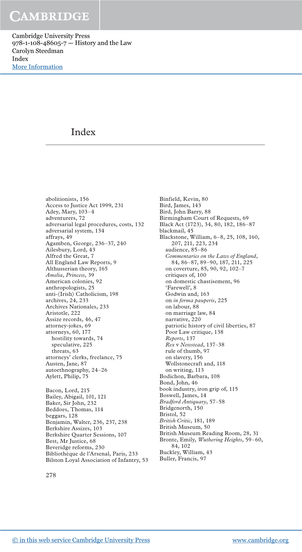 History and the Law Carolyn Steedman Index More Information Www