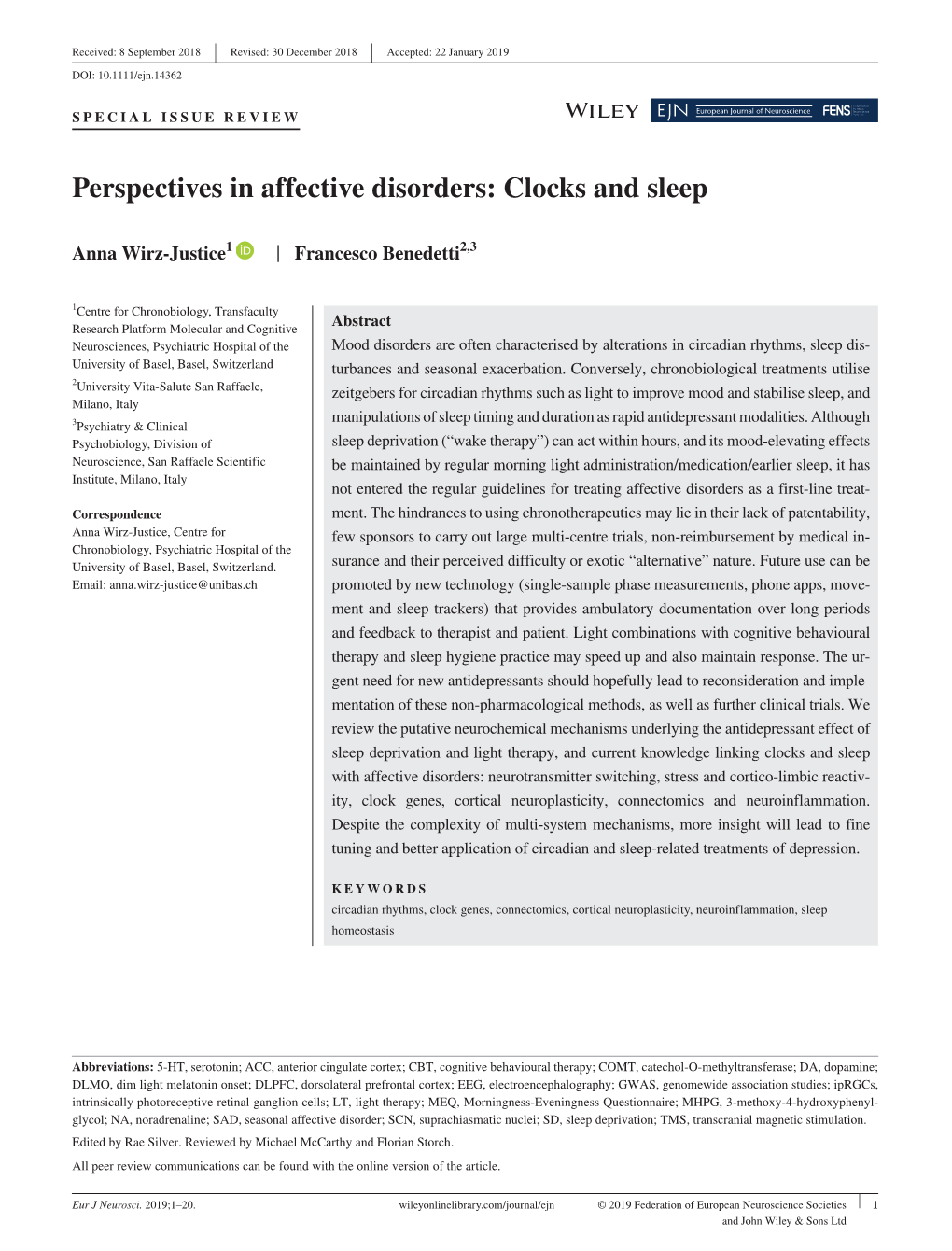 Perspectives in Affective Disorders: Clocks and Sleep