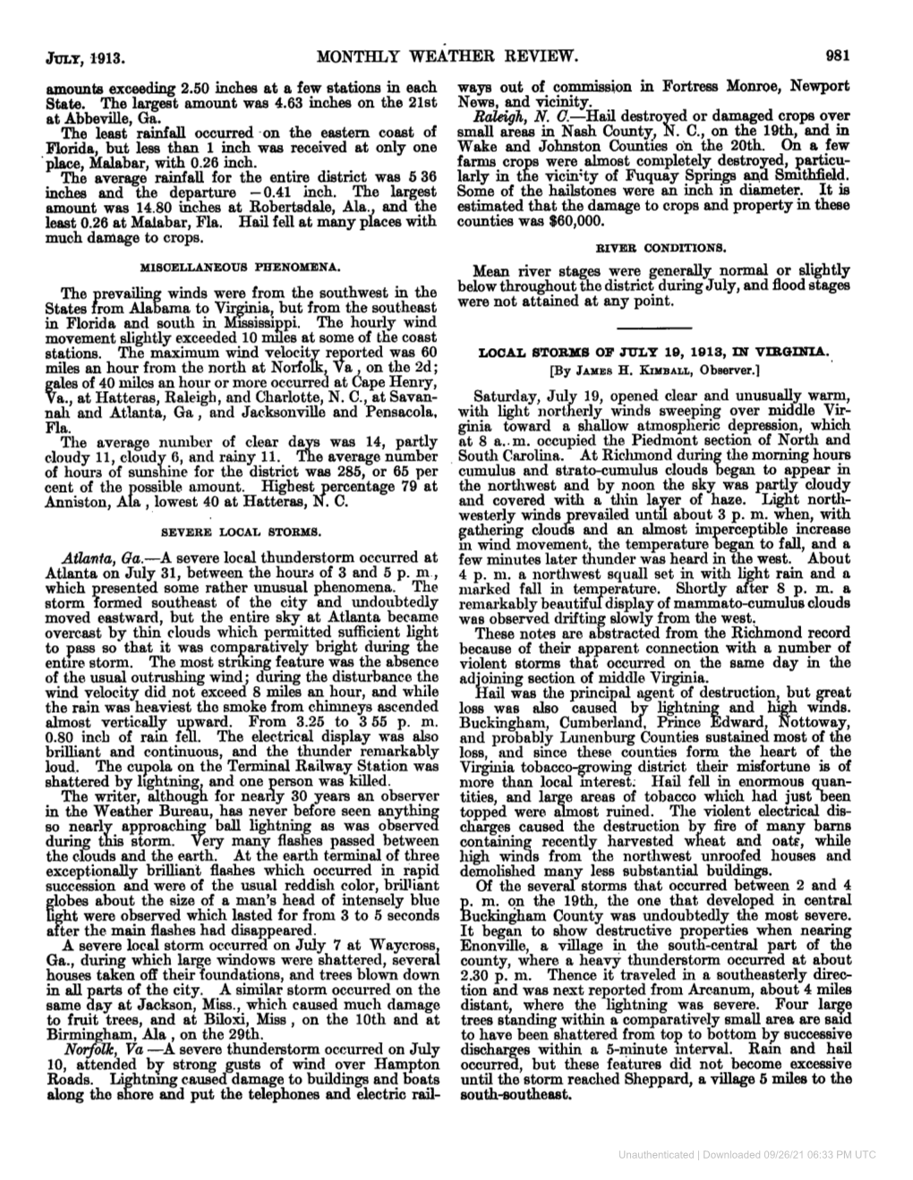 July, 1913. Monthly Weather Review