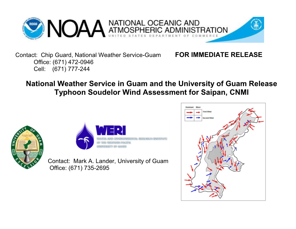 National Weather Service in Guam and the University of Guam Release Typhoon Soudelor Wind Assessment for Saipan, CNMI