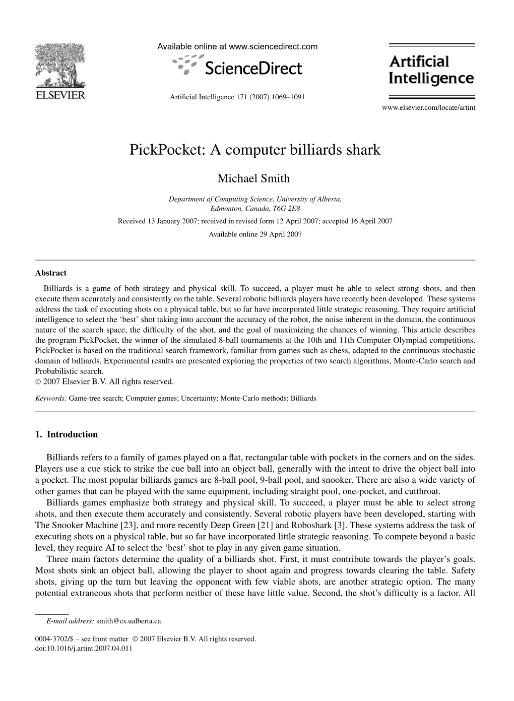 Pickpocket: a Computer Billiards Shark