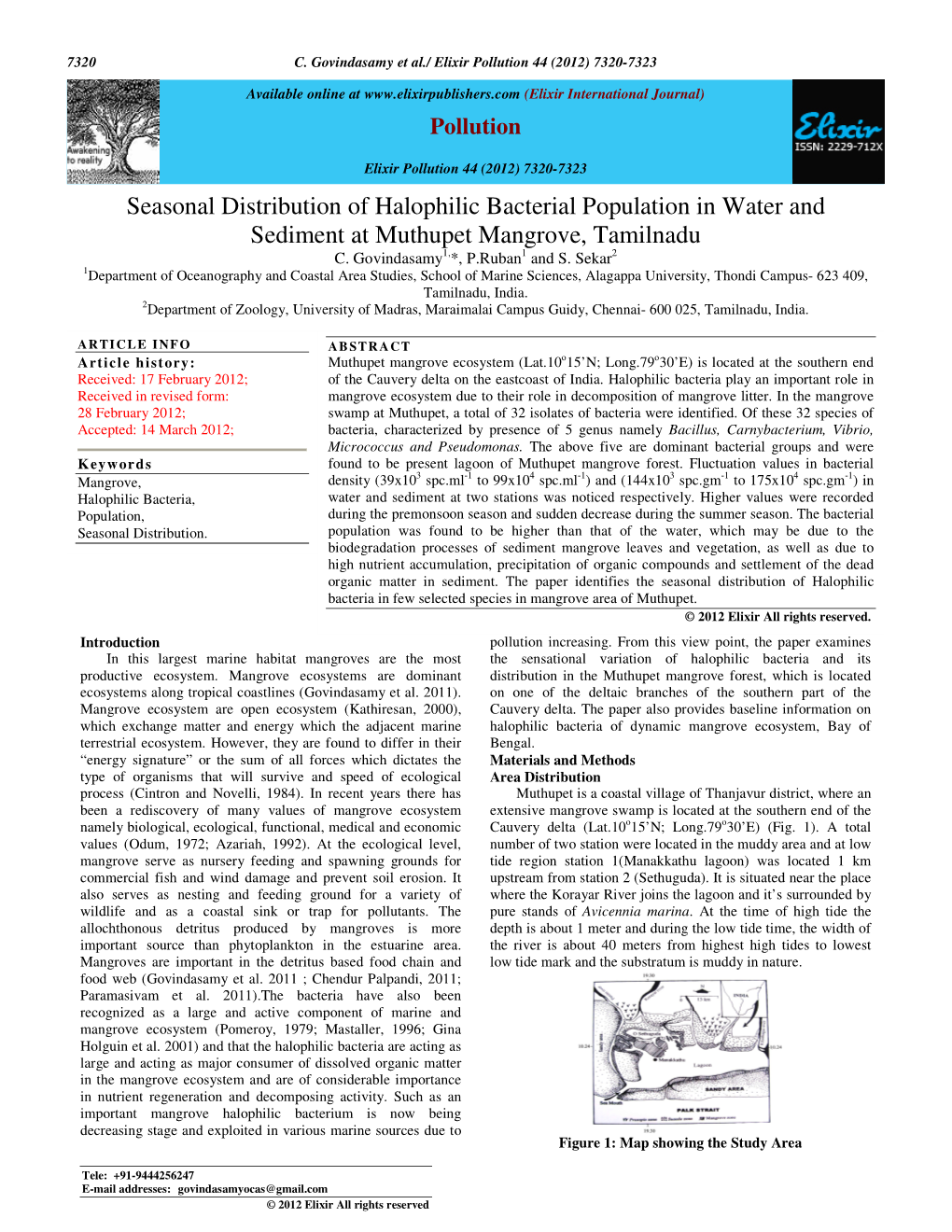 Seasonal Distribution of Halophilic Bacterial Population in Water and Sediment at Muthupet Mangrove, Tamilnadu C