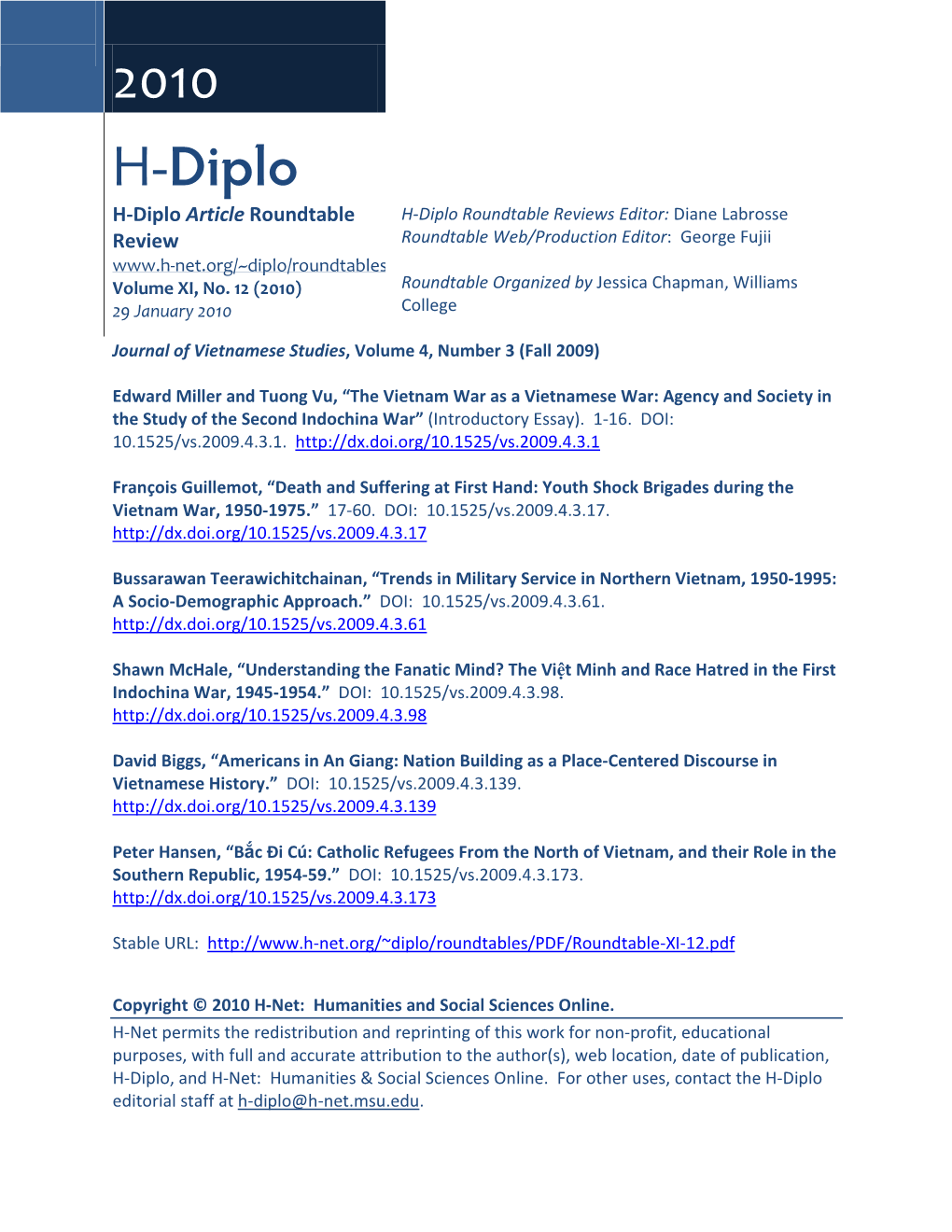 H-Diplo Roundtable, Vol. XI, No. 12