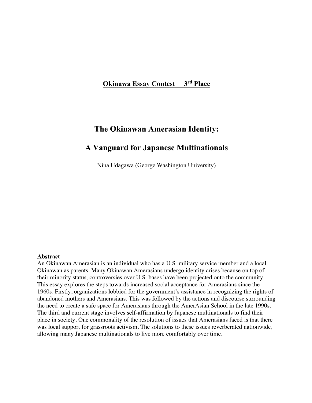 The Okinawan Amerasian Identity: a Vanguard for Japanese Multinationals