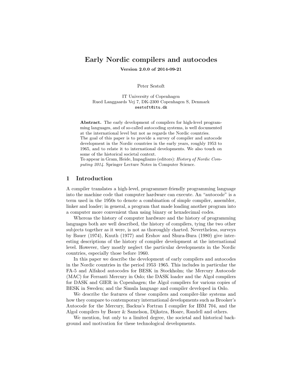 Early Nordic Compilers and Autocodes Version 2.0.0 of 2014-09-21