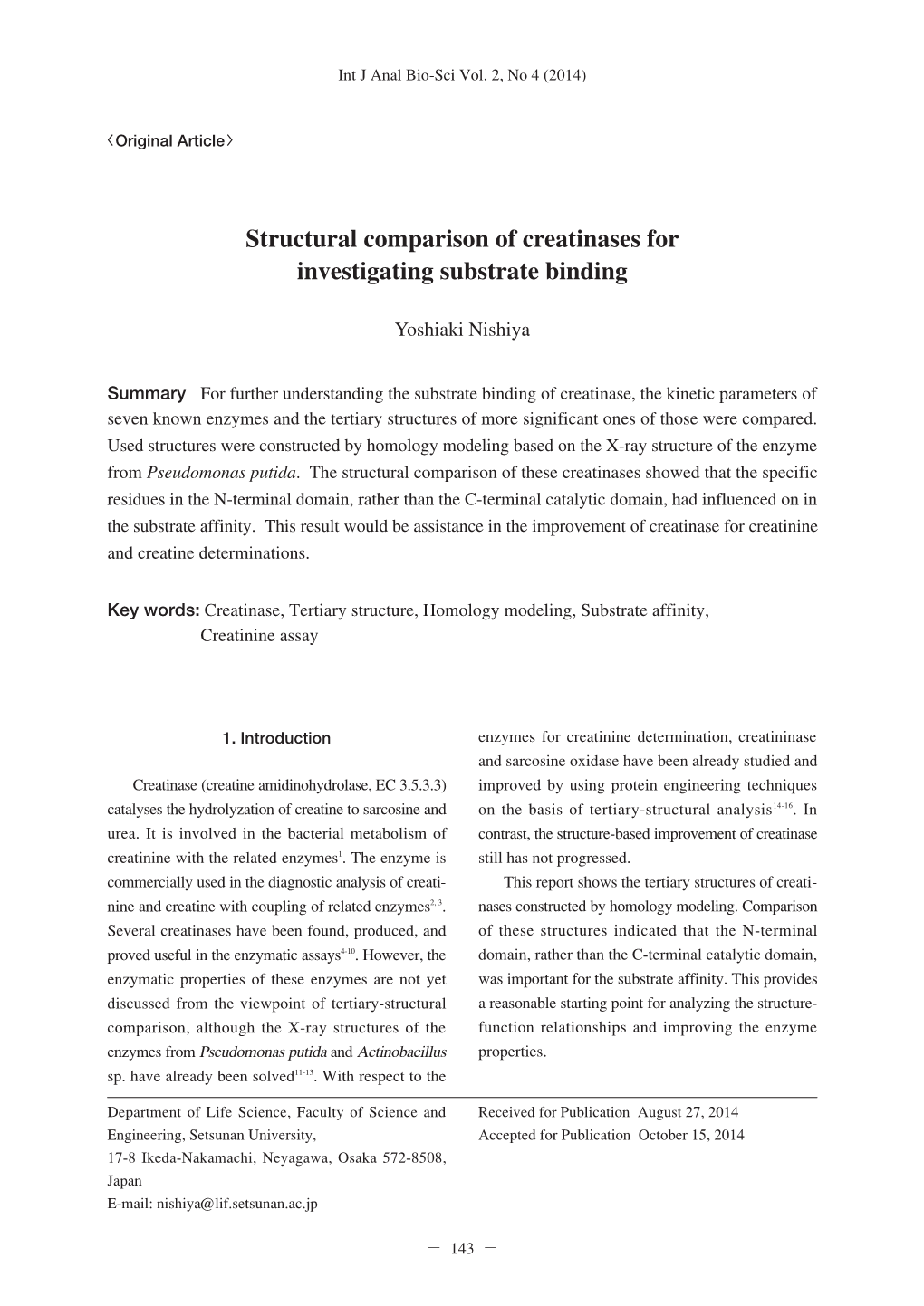 Structural Comparison of Creatinases for Investigating Substrate Binding