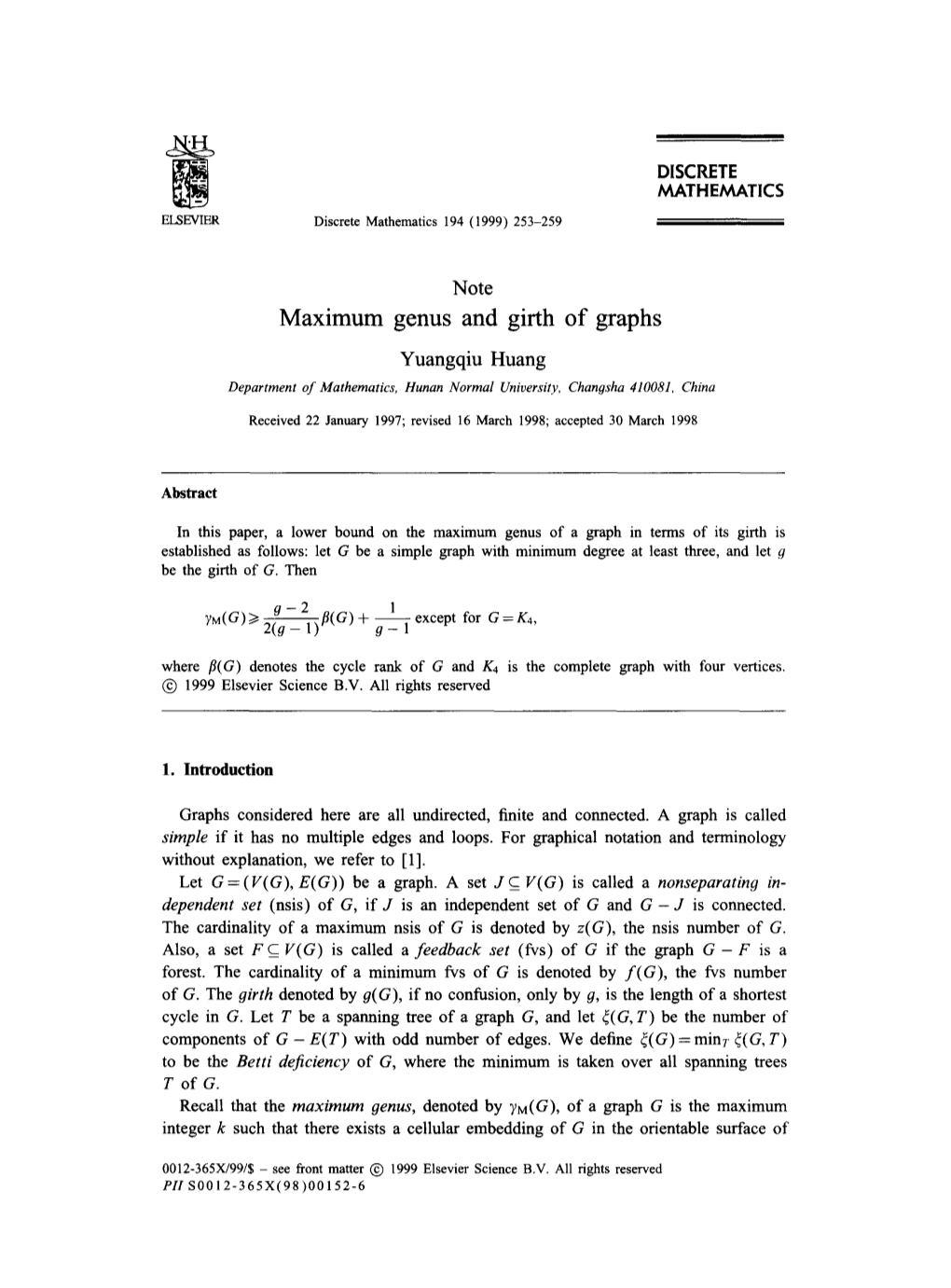 Maximum Genus and Girth of Graphs