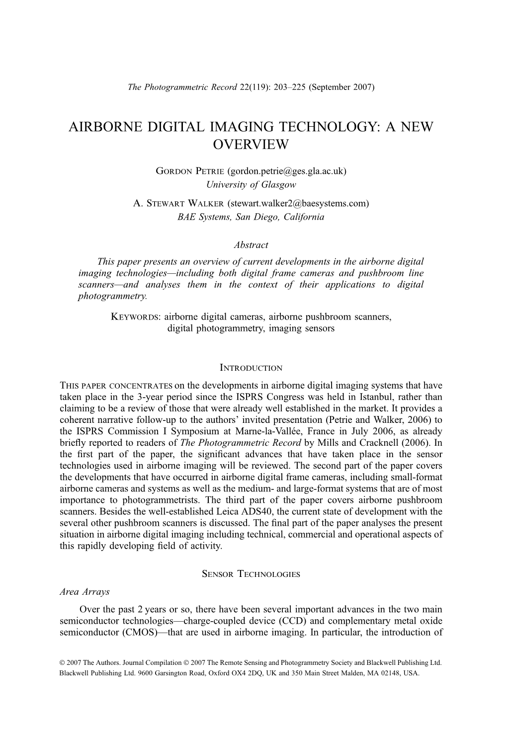 Airborne Digital Imaging Technology: a New Overview