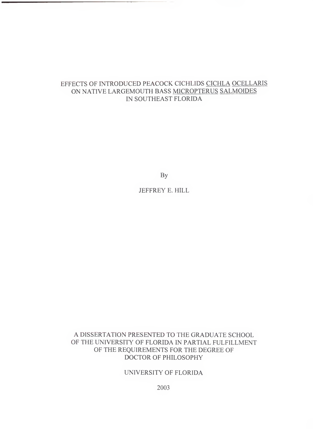 Effects of Introducted Peacock Cichlids Cichla Ocellaris on Native Largemouth Bass Micropierus Salmoides in Southeast Florida