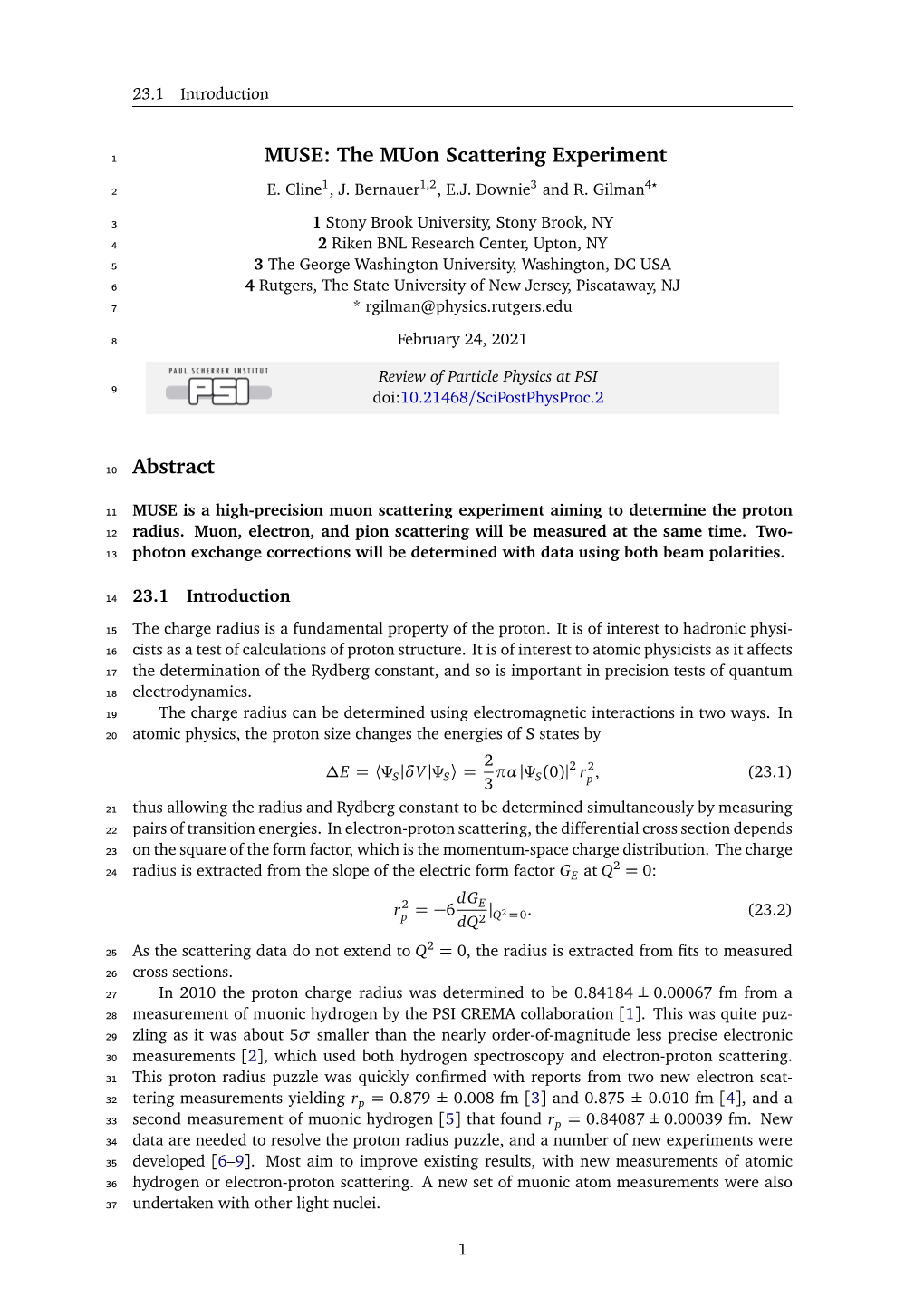 The Muon Scattering Experiment Abstract
