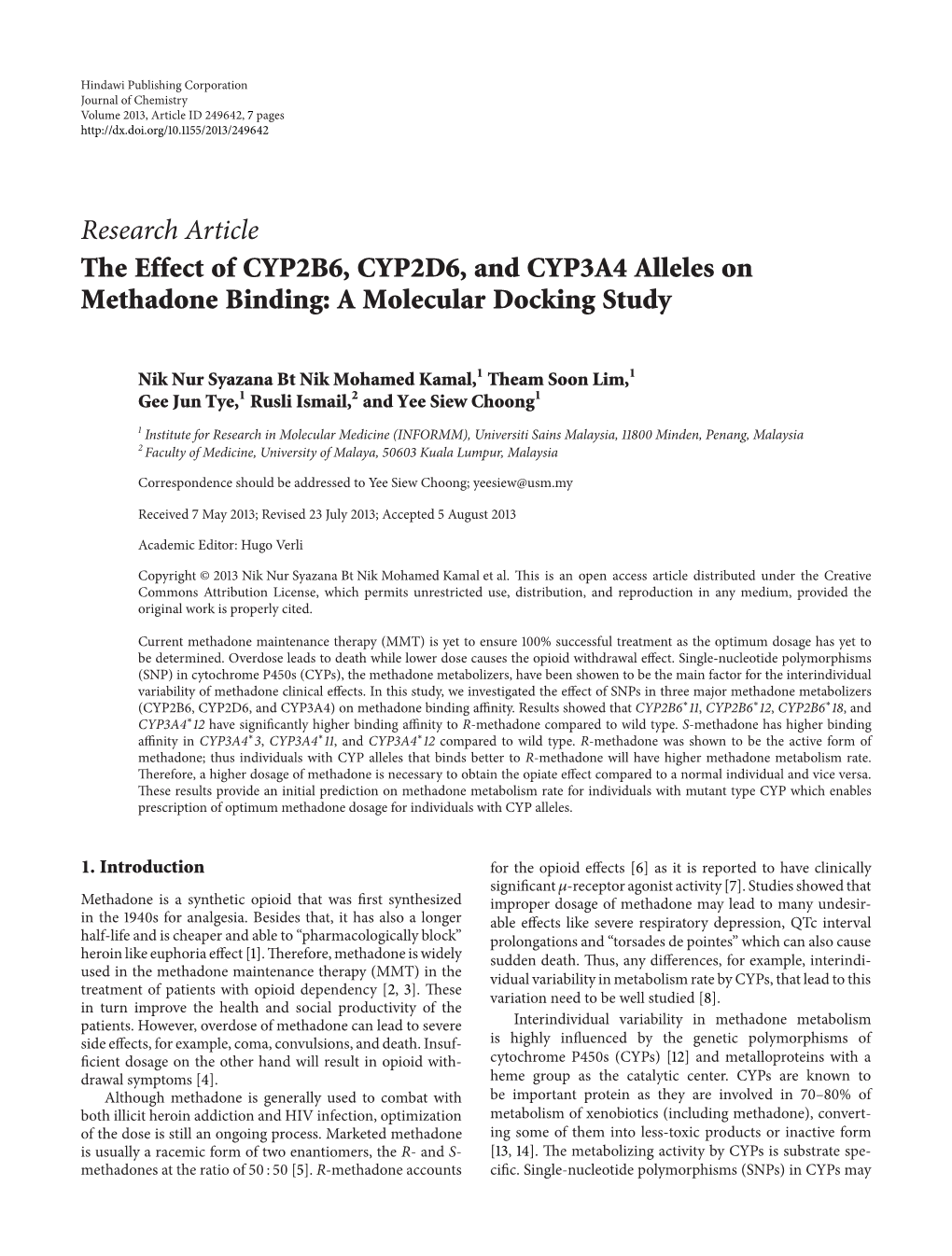 The Effect of CYP2B6, CYP2D6, and CYP3A4 Alleles on Methadone Binding: a Molecular Docking Study