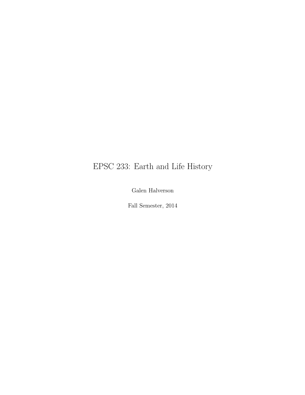 EPSC 233: Earth and Life History