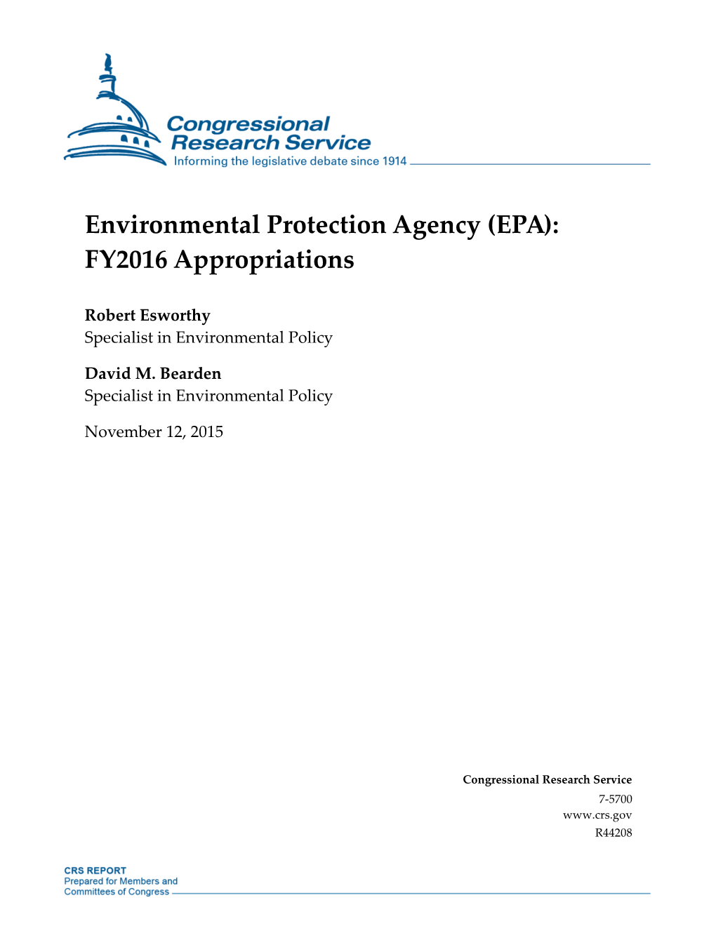 Environmental Protection Agency (EPA): FY2016 Appropriations
