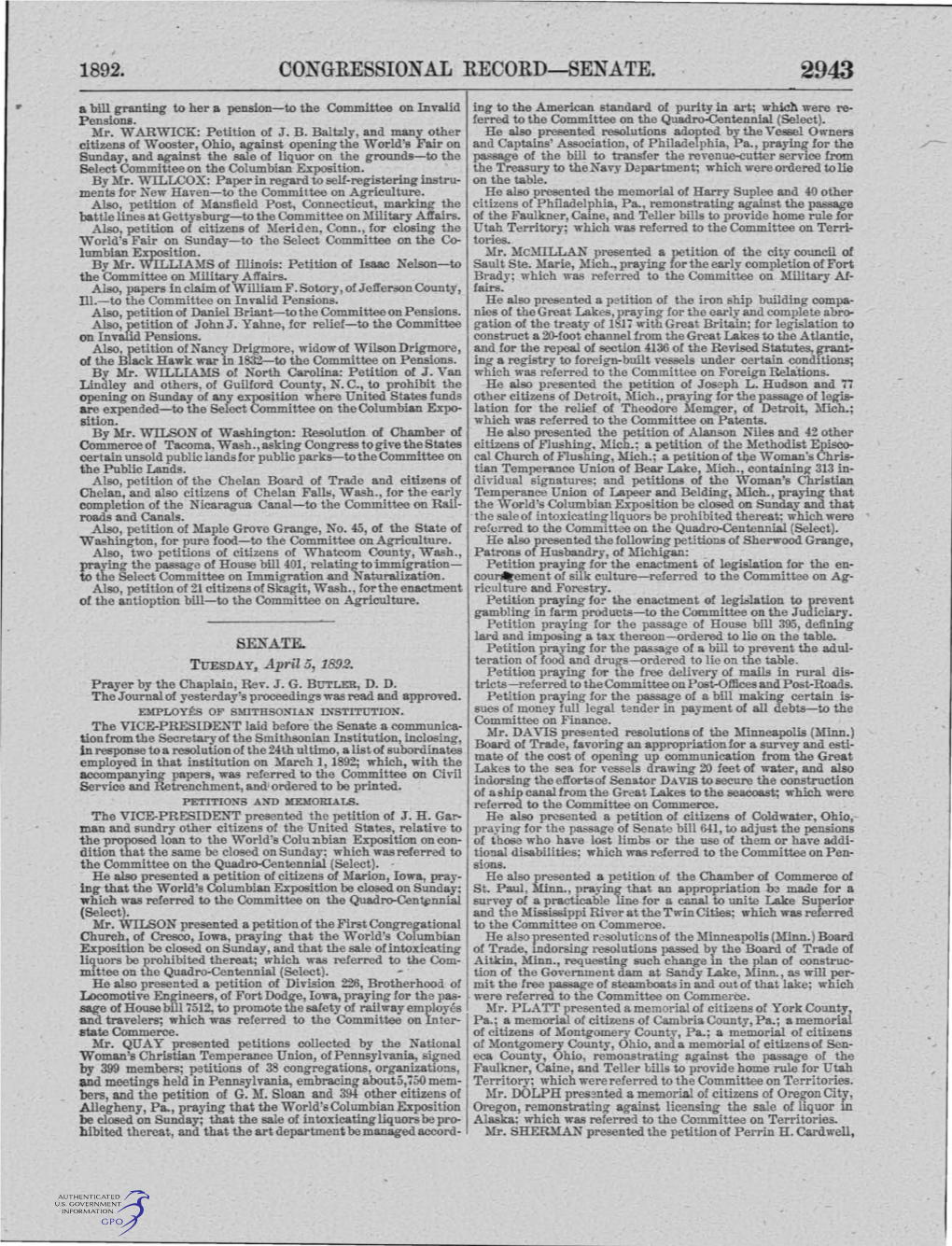 CONGRESSIONAL RECORD-SENATE. a ·Zs 1892